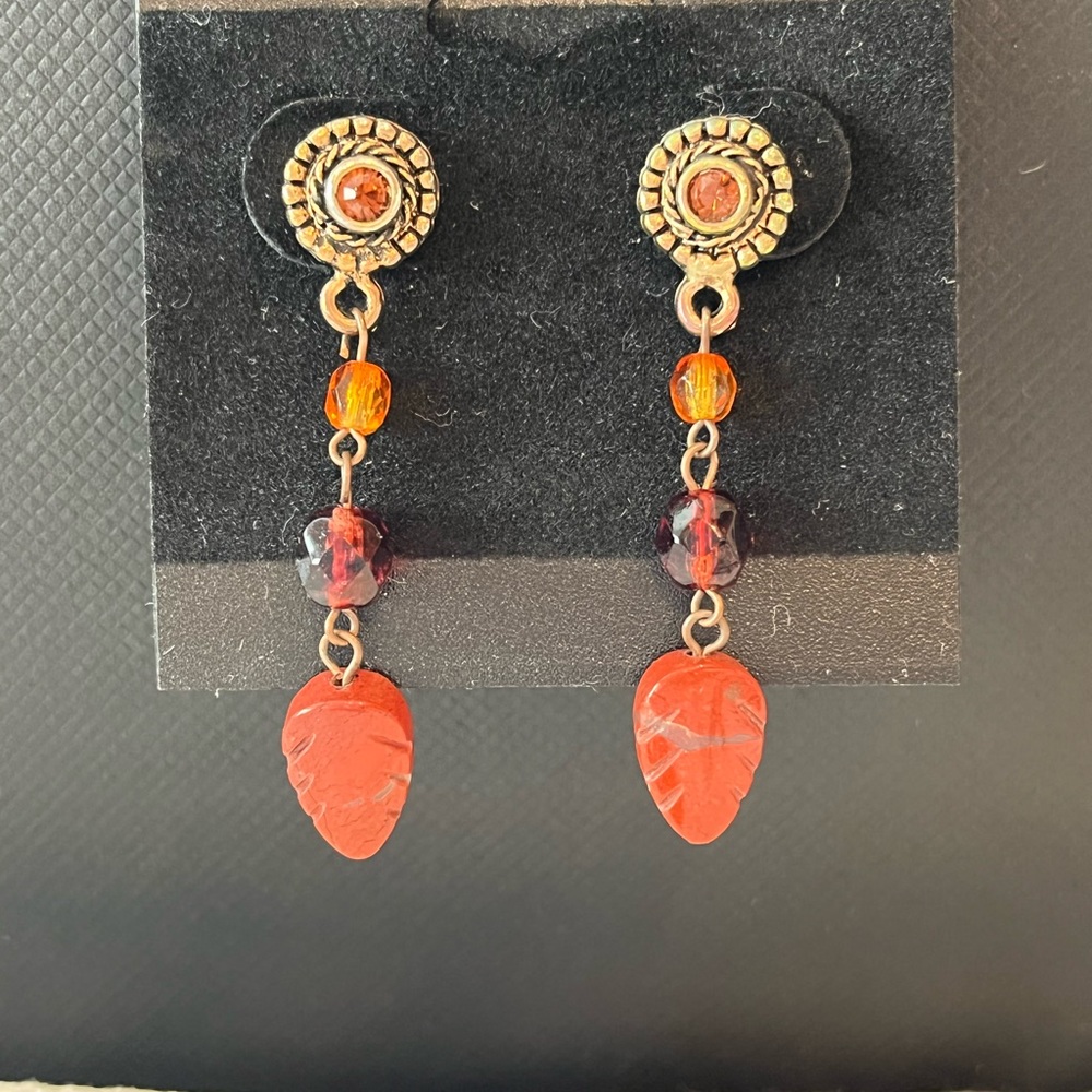 Red Carnelian Leaf Earrings